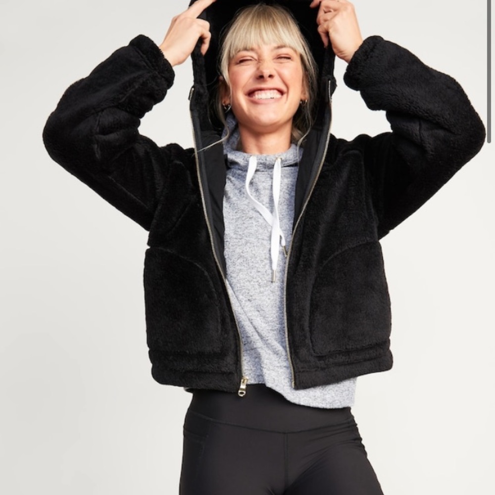 Loose Cozy Sherpa Crop Zip Hoodie for Women